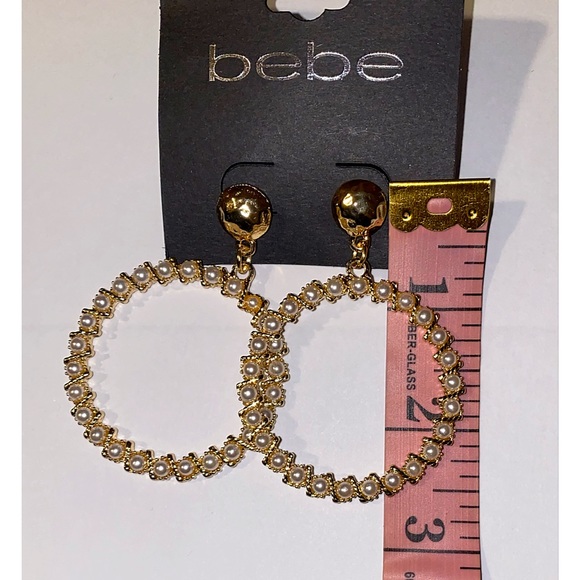 Bebe Gold, Pearl Hoop Dangle Earrings - Picture 3 of 4